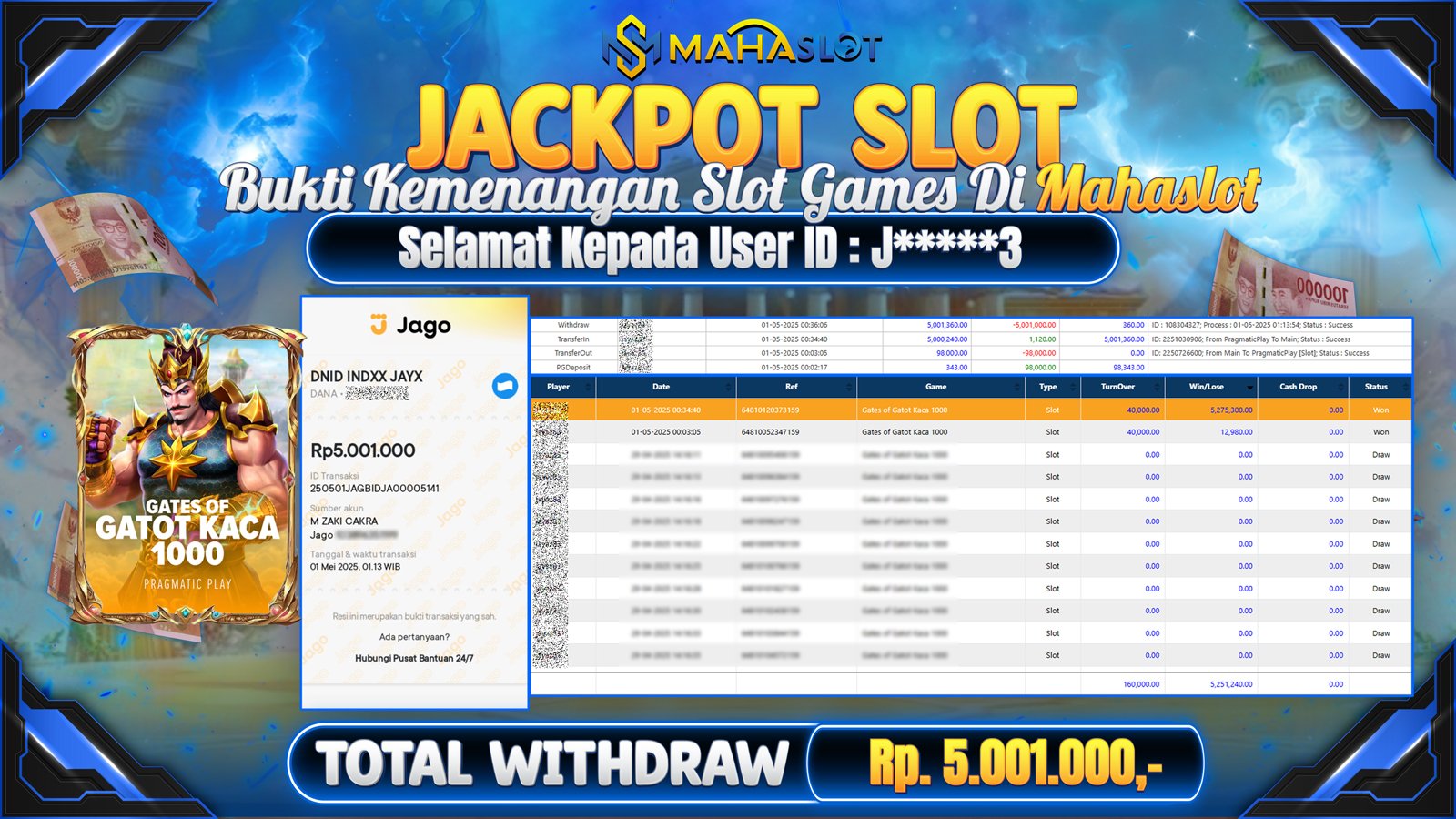 MAHASLOT JACKPOT SLOT GAMES GATES OF GATOT KACA 1000 Rp. 5.001.000,- LUNAS