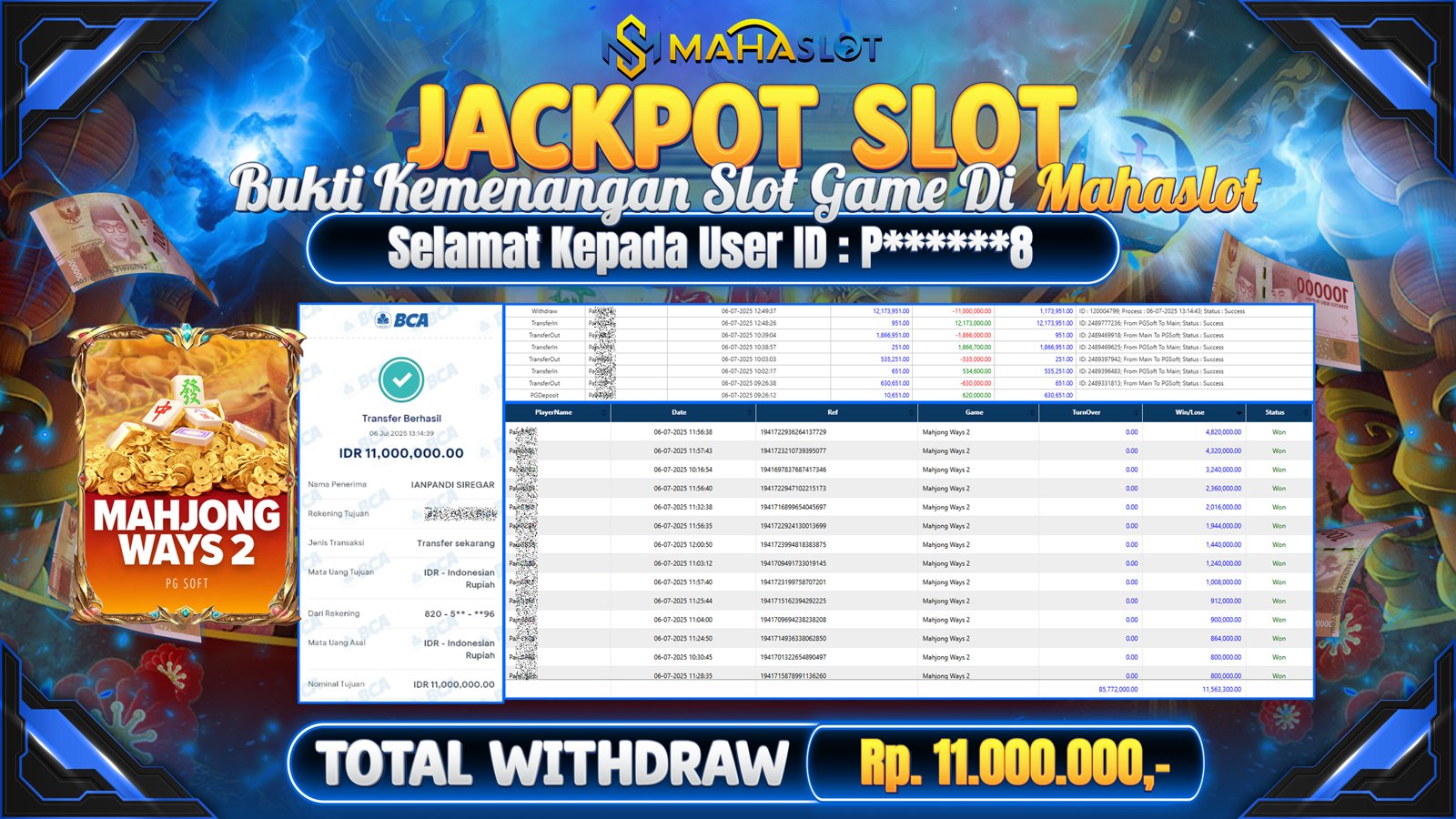 MAHASLOT JACKPOT SLOT GAME MAHJONG WAYS 2 Rp. 11.000.000,- LUNAS