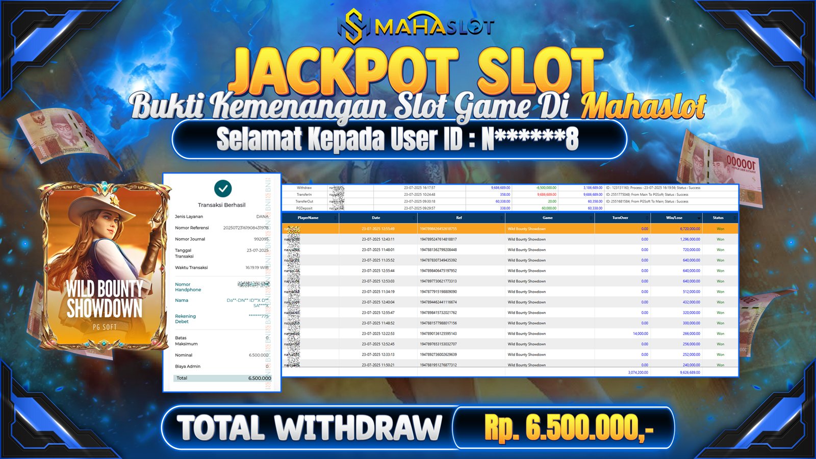 MAHASLOT JACKPOT SLOT GAME WILD BOUNTY SHOWDOWN Rp. 6.500.000,- LUNAS