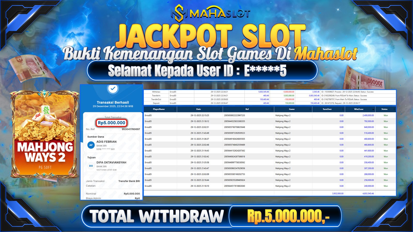 MAHASLOT JACKPOT SLOT GAME MAHJONG WAYS 2 Rp. 5.000.000,- LUNAS