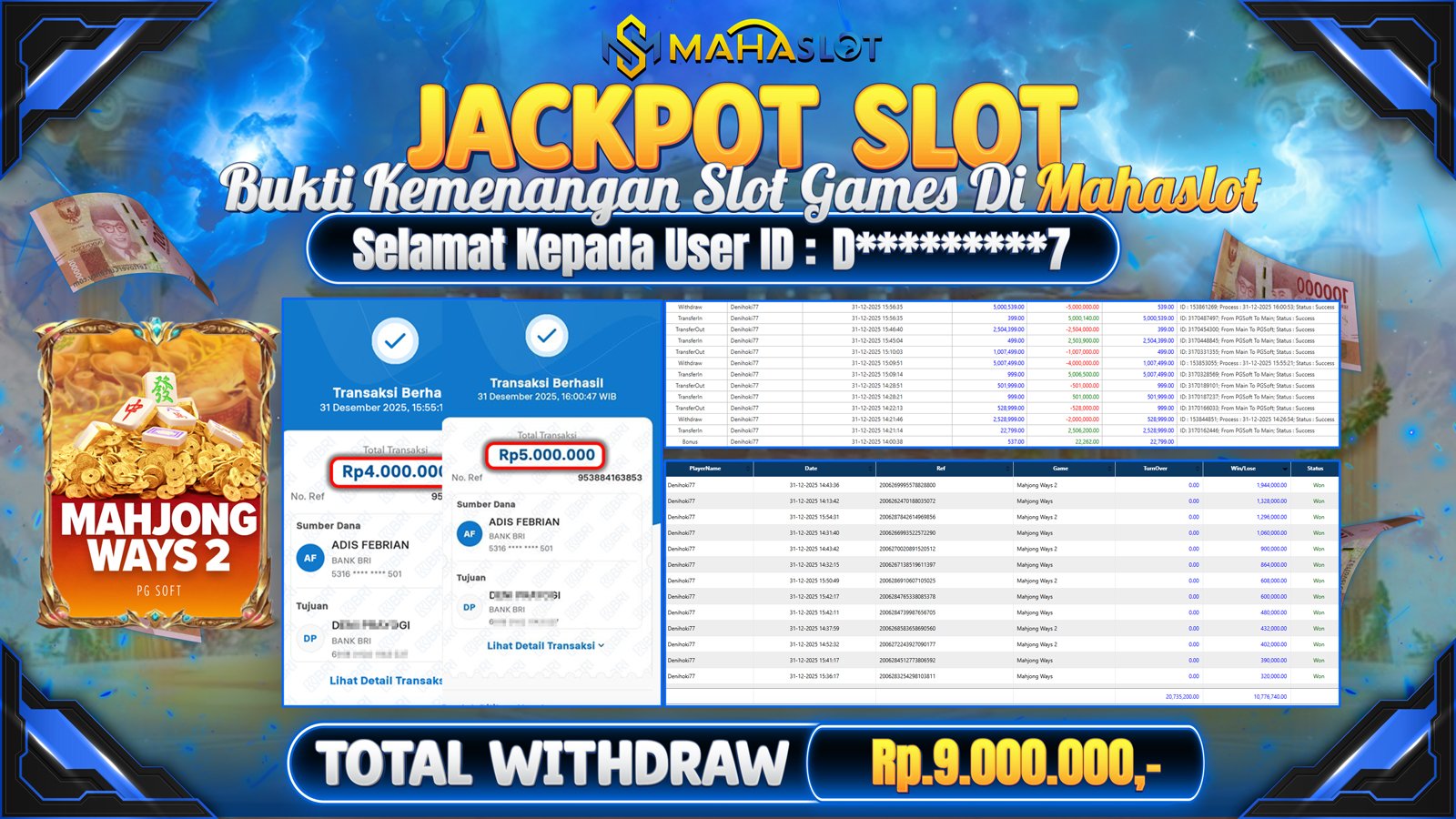 MAHASLOT JACKPOT SLOT GAME MAHJONG WAYS 2 Rp. 9.000.000,- LUNAS