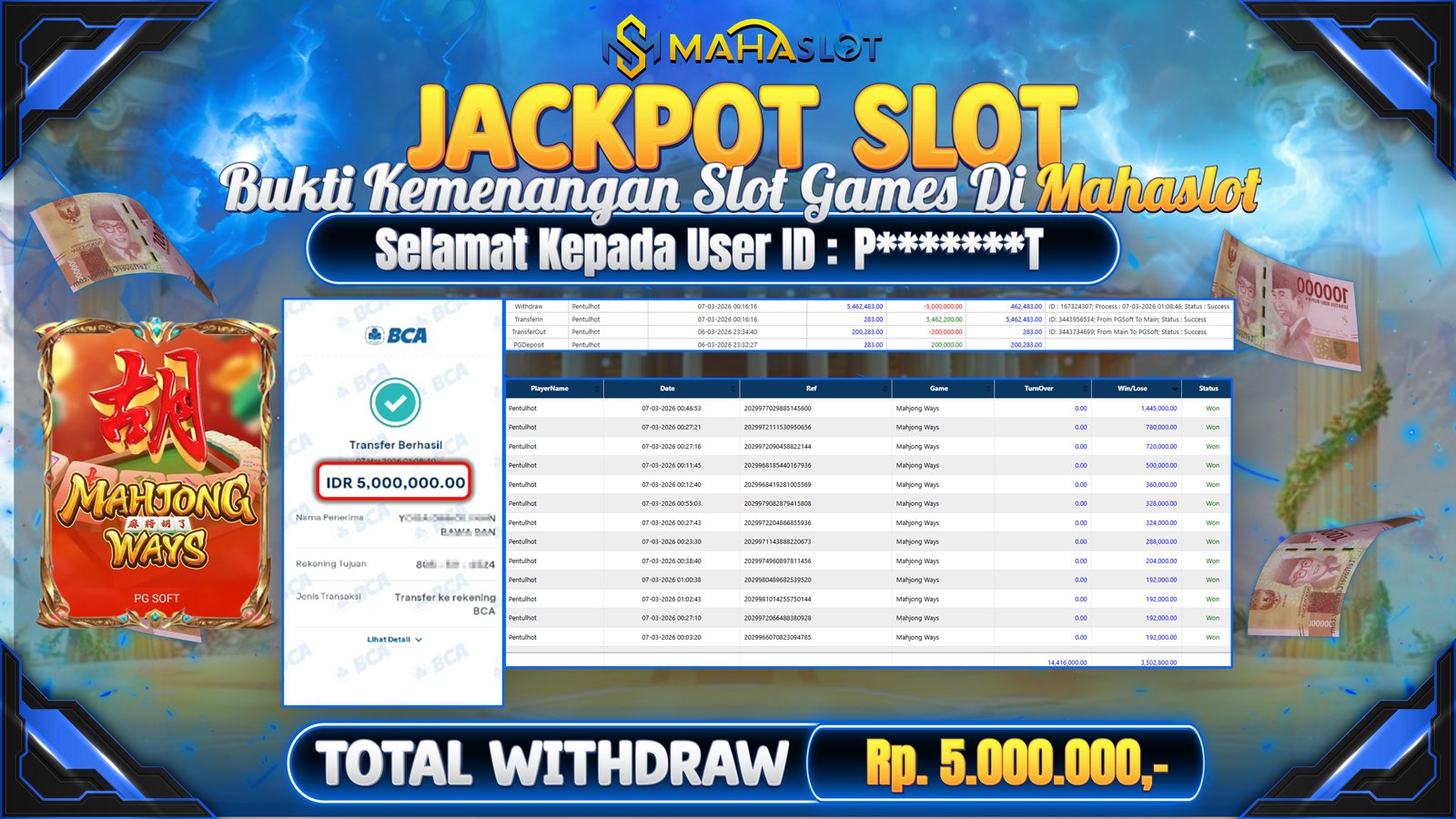 MAHASLOT JACKPOT SLOT GAME MAHJONG WAYS Rp. Rp.5.000.000,- LUNAS