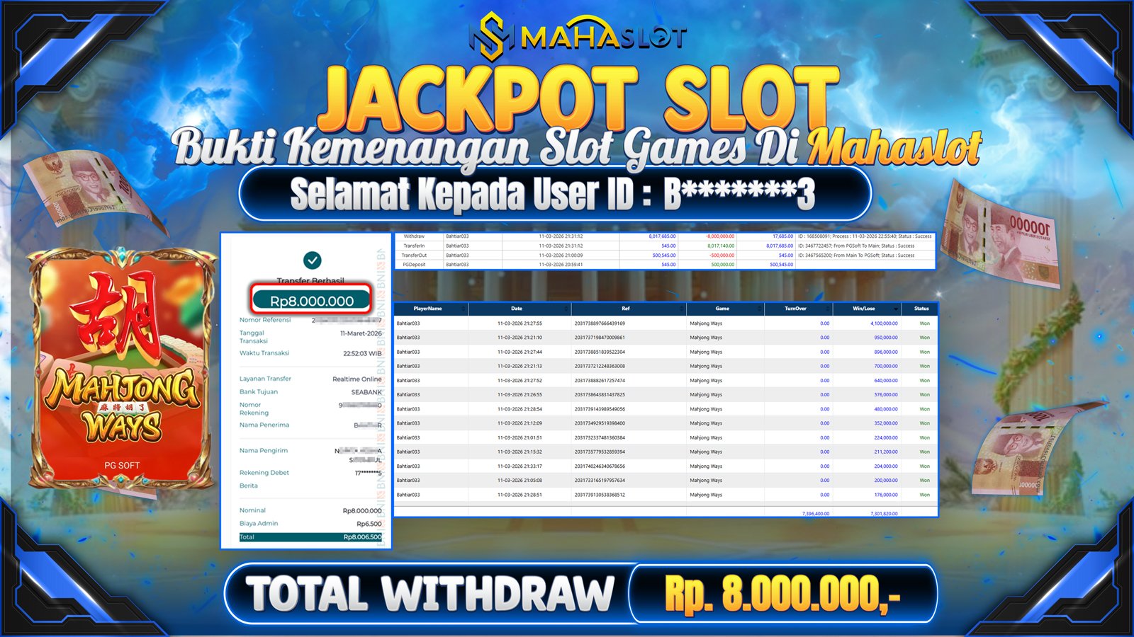 MAHASLOT JACKPOT SLOT GAME MAHJONG WAYS Rp. Rp.8.000.000,- LUNAS